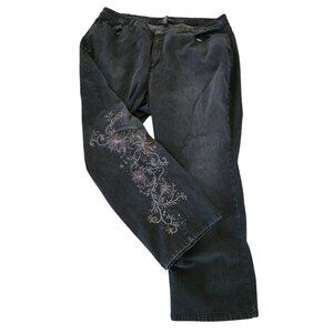 Venezia Embellished Dark Wash Jeans Women’s Size 28 Floral Scroll Straight Leg